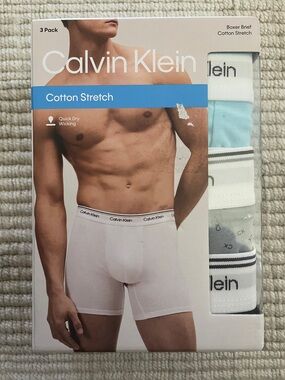Calvin Klein Men's Cotton Stretch Boxer Briefs - White, Light Blue, Gray LARGE